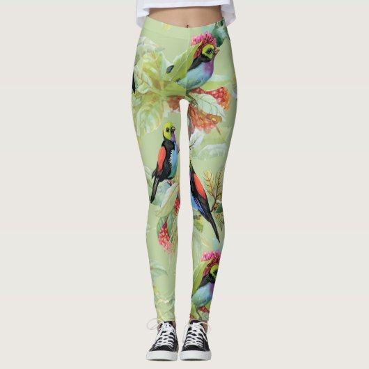 Leggings Oiseaux de fleurs d'été : Motif tropical (Devant)