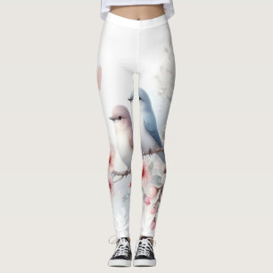 Leggings Oiseaux de l'amour romantique Branche de fleurs de