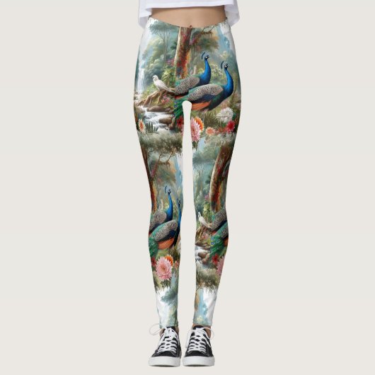 Leggings Oiseaux de paon en forêt (Devant)