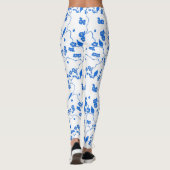 Leggings Oiseaux en fleurs de cerisiers Bleu Imprimer (Dos)