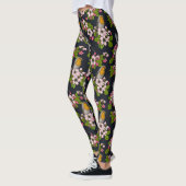 Leggings Oiseaux et fleurs en noir (Gauche)