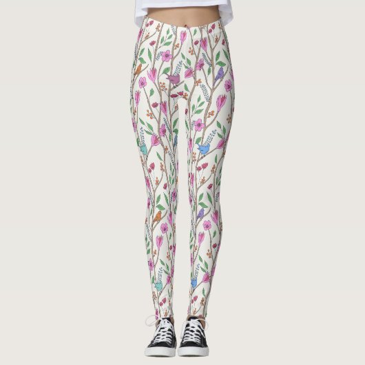 Leggings Oiseaux et fleurs Whimsical élégants (Devant)