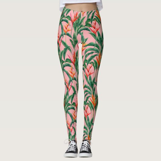 Leggings Oiseaux Floraux Tropicaux Du Paradis Feuille De Pa (Devant)
