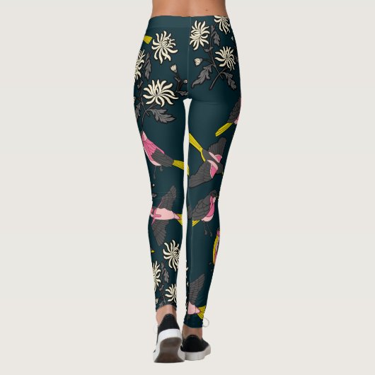 Leggings Oiseaux roses et légendes de fleurs (Dos)