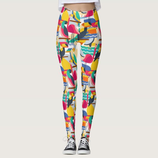 Leggings Oiseaux tropicaux géométriques (Devant)