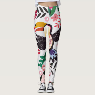 Leggings Oiseaux tropicaux, motif de gribouillis à fleurs.