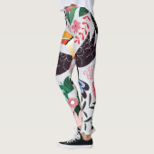 Leggings Oiseaux tropicaux, motif de gribouillis à fleurs. (Gauche)