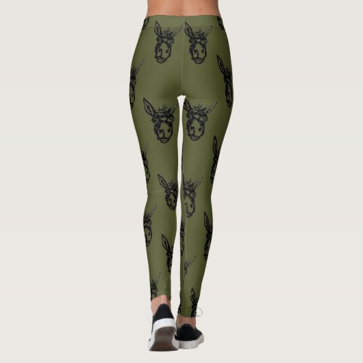 Leggings Olive de timbre de visage d'âne (Dos)