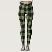 Leggings Olive Green Black Buffalo Check Plaid Motif (Devant)