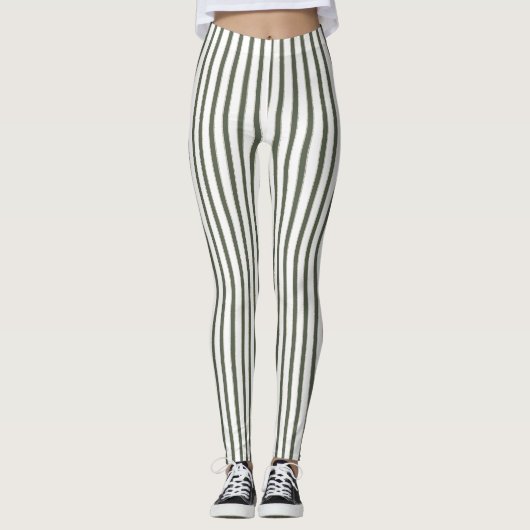 Leggings Olive Green Cream Stripes  (Devant)