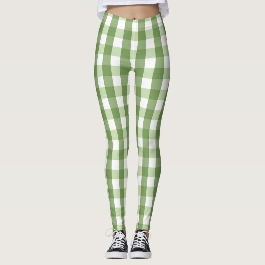 Leggings Olive Green En vichy Plaid Motif tendance (Devant)