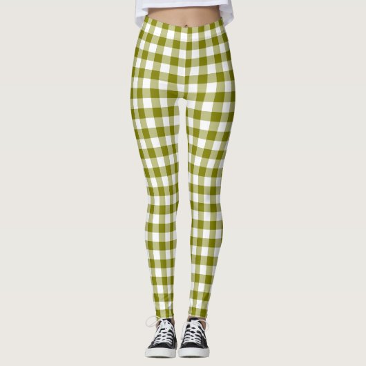 Leggings Olive Green Plaid Gingham (Devant)