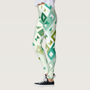 Leggings Olive Green Turquoise bleu ivoire Mosaic Art Motif