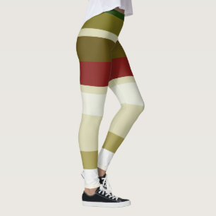 Leggings Olive, vert et rouge Rayures
