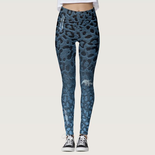 Leggings Ombre Denim Jean Empreinte de léopard numérique dé (Devant)