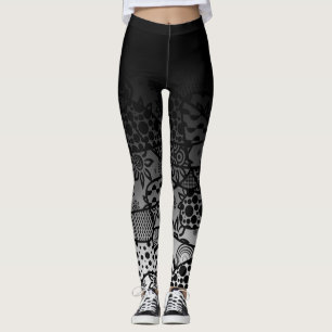 Leggings Ombre noir avec l'abrégé sur noir et blanc 3 motif