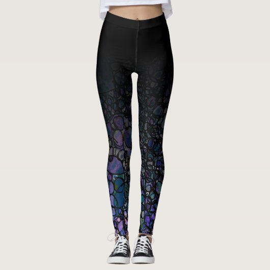 Leggings Ombre noir avec les cercles malpropres pourpres de (Devant)