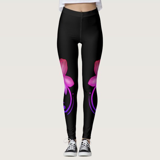 Leggings Ombré rose et pourpre Fleur de cerisier Spandex (Devant)
