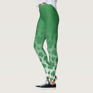 Leggings Ombre verte et Motif Shamrock vert sur blanc