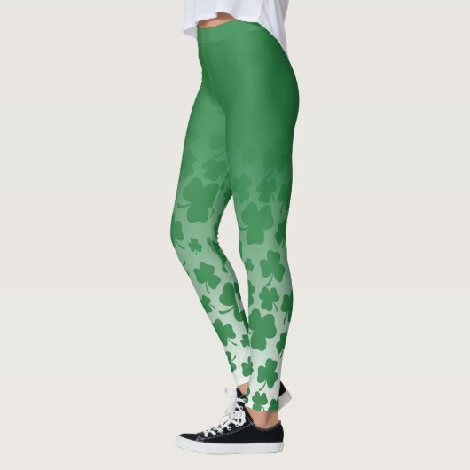Leggings Ombre verte et Motif Shamrock vert sur blanc (Gauche)