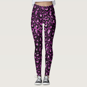 Leggings Ombre Violet & Taches de Léopard en Paillettes Noi