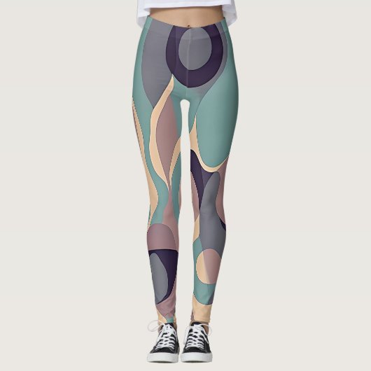 Leggings Ondes abstraites mauve et bleue (Devant)