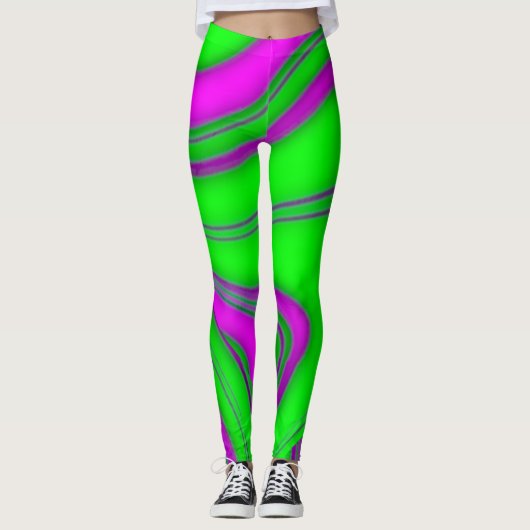 Leggings ondes néon vert-rose (Devant)