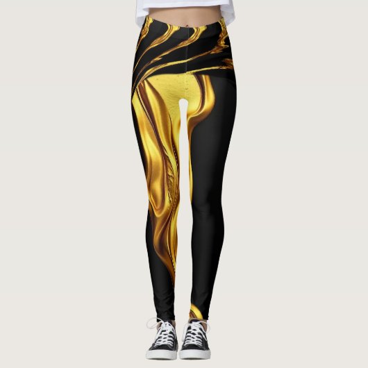 Leggings Opulent Swirl Liquid Gold Black Monochrome (Devant)