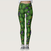 Leggings Opuntie de floraison sur vert foncé (Devant)