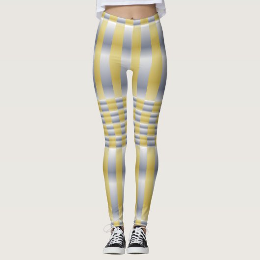 Leggings Or et argent (Checkers et Stripes) (Devant)