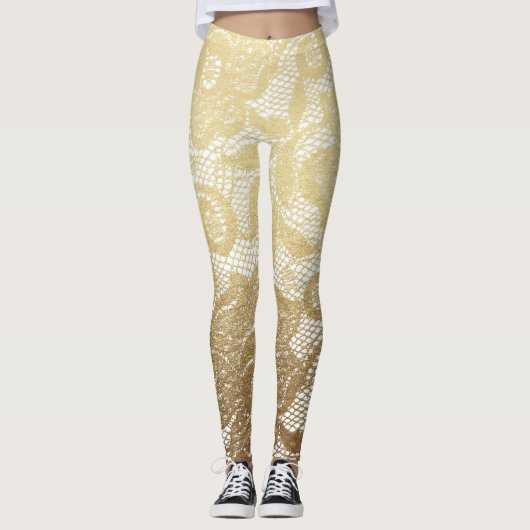 Leggings Or et dentelle florale blanche de Faux (Devant)