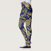 Leggings Or et marine, Stylisé Stylisé Crayon Floral (Gauche)