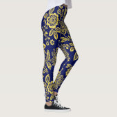 Leggings Or et marine, Stylisé Stylisé Crayon Floral (Droite)