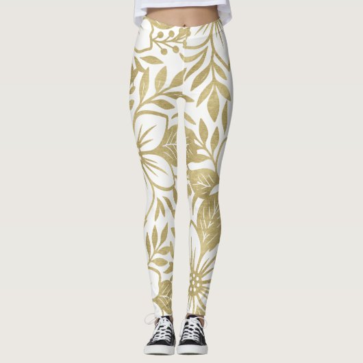 Leggings Or Moderne Floral Élégant Fleur Tropicale (Devant)