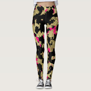 Leggings Or Noir Paillettes Rose Chaud Abstrait qui se Déco