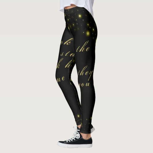 Leggings Or personnalisé et étoiles brillantes sur noir (Gauche)