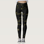 Leggings Or personnalisé et étoiles brillantes sur noir (Devant)