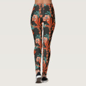 Leggings Orange Abstrait motif floral (Dos)