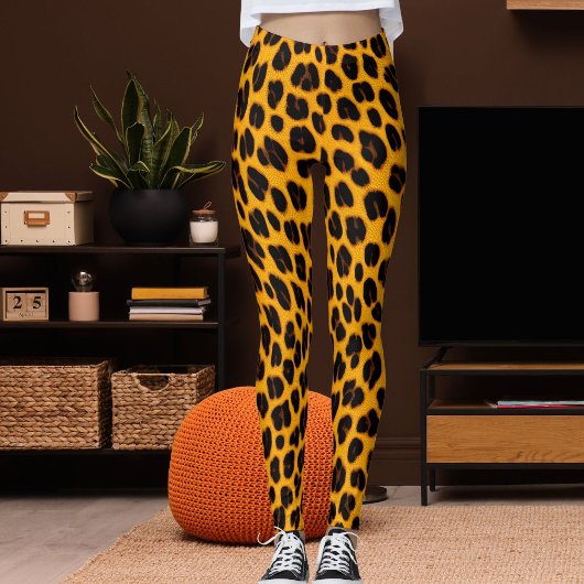 Leggings Orange Black Leopard Skin Safari Fun Pattern Print