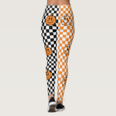 Leggings Orange Black Retro Rad Pumpkin Checkered Halloween (Dos)