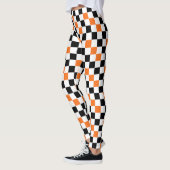 Leggings Orange Black White Checkered Pattern Design  (Gauche)