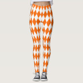 Leggings Orange blanc Arlequin Diamants Checkers Design (Devant)