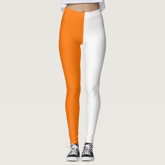Leggings Orange Blanc Deux Tons Fractionné Moitié Design (Devant)