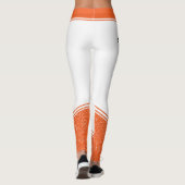 Leggings Orange & blanc floral blanc rayé et nom moderne (Dos)