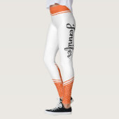 Leggings Orange & blanc floral blanc rayé et nom moderne (Gauche)