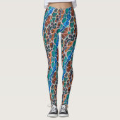Leggings Orange Bleu Turquoise Mosaïque Vitrail Glass Abstr (Devant)