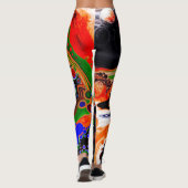 Leggings Orange, Bleu, Vert, Black Digital Fluid Art (Dos)