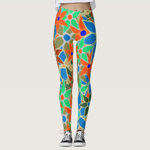 Leggings Orange Blue Mint Green Floral