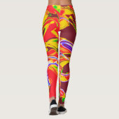 Leggings Orange, Bourgogne Psychédélique Conception de Fleu (Dos)