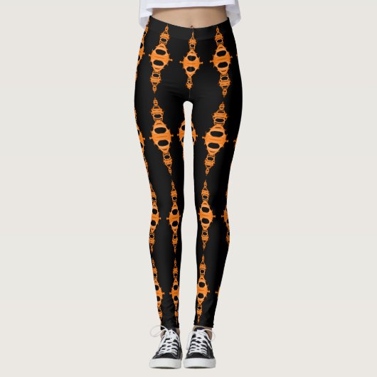 Leggings Orange des diviseurs 03 de motif au-dessus du noir (Devant)